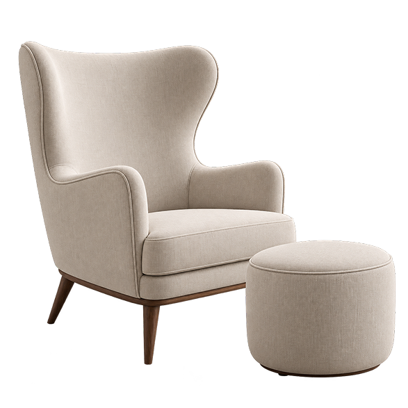 High-Back Wing Chair with Ottoman