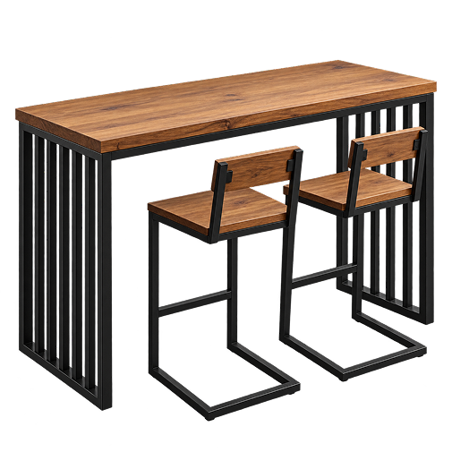 Industrial Bar Table Set with 2 High Chairs