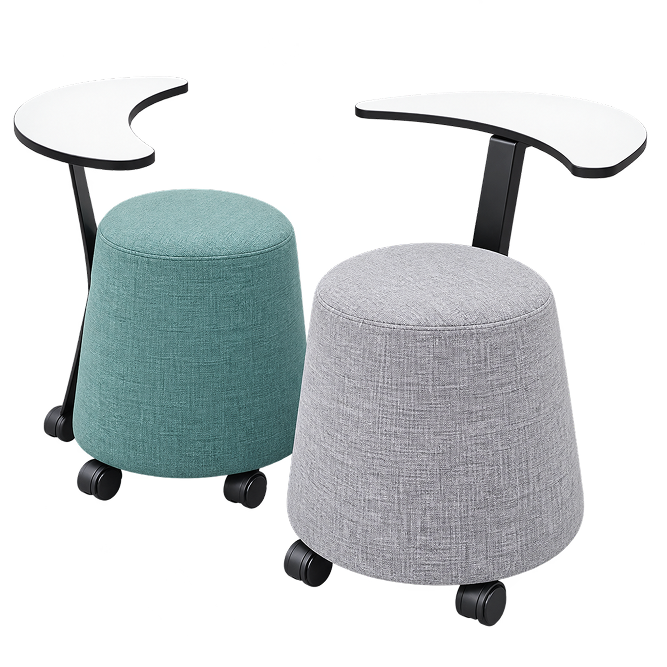 Mobile Upholstered Learning Stool with Writing Tablet