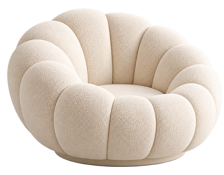 Plush Ivory Scalloped Lounge Chair