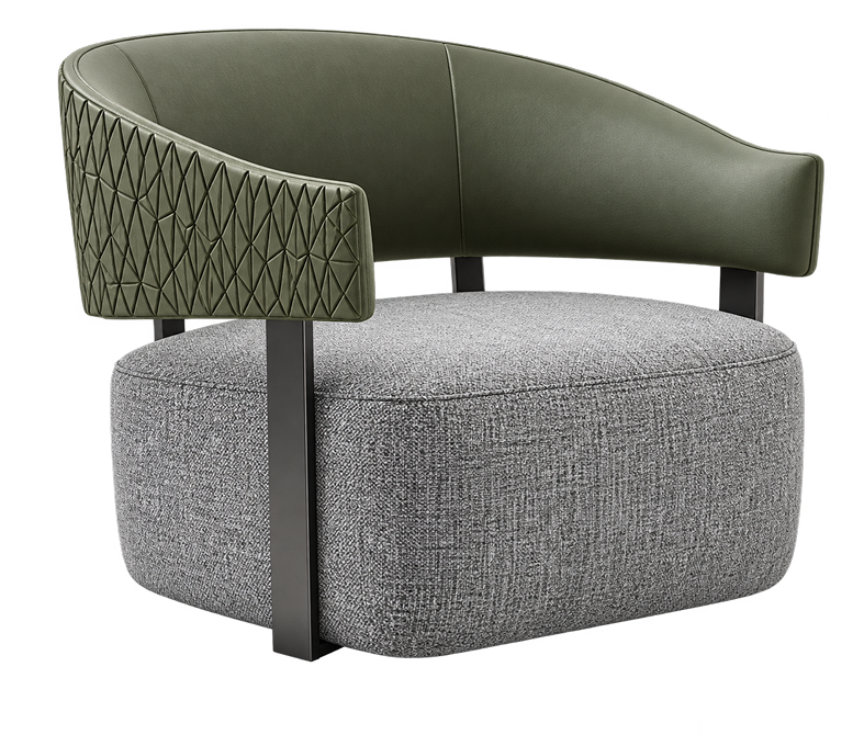 Taupe & Leather Swivel Barrel Chair