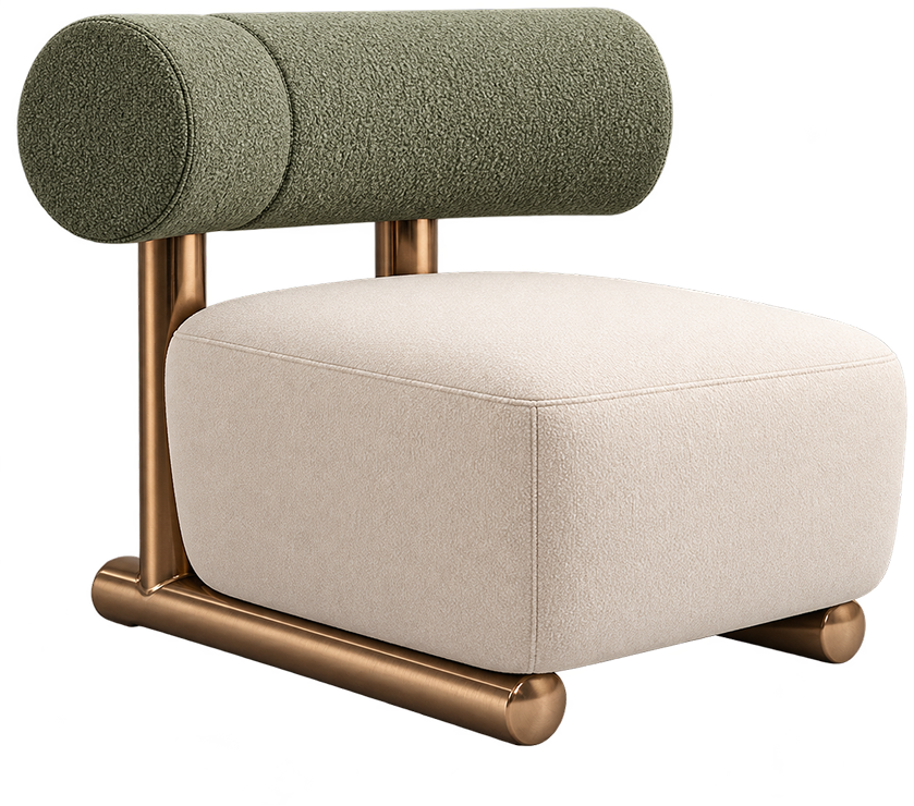 Sage Bouclé Lounge Chair with Brass Frame