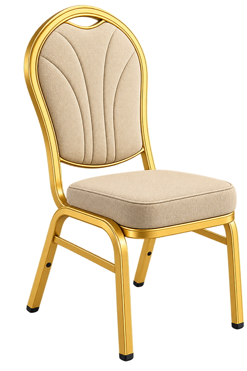 Elegant Gold-Framed Beige Banquet Chair