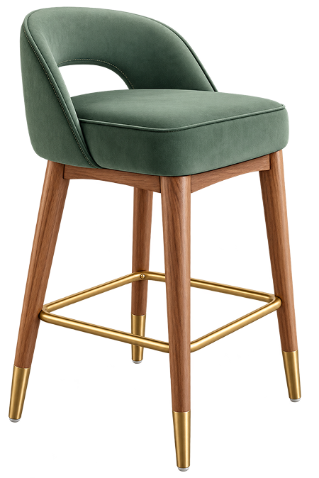 Sage Velvet Walnut Bar Stool
