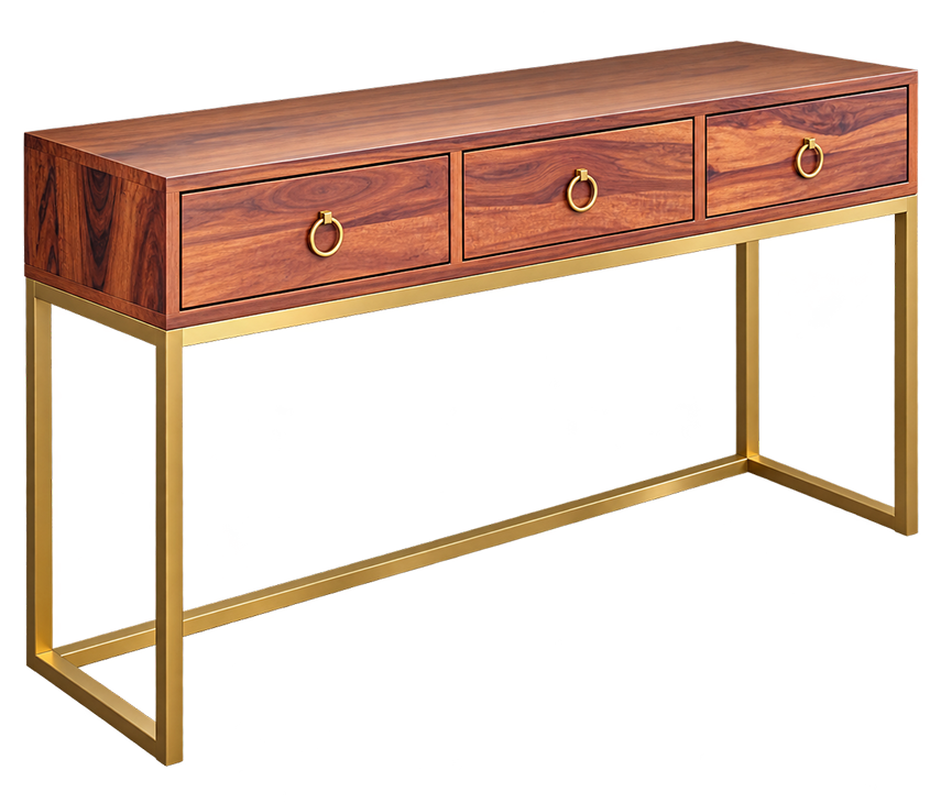 Modern Walnut & Gold Console Table