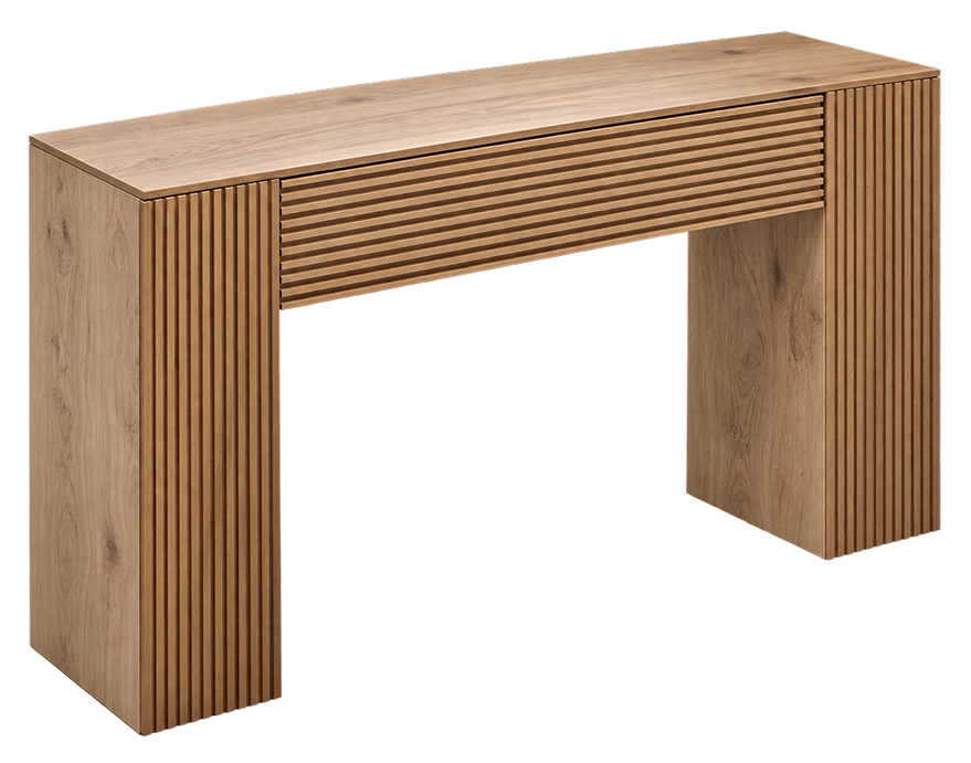 Modern Marble & Oak Slatted Console Table