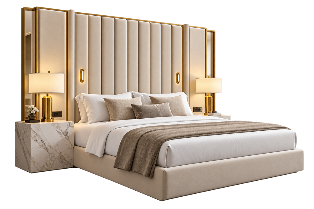 Luxurious Beige Panelled King Bed