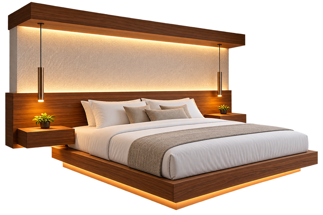 Luxury Floating Wooden Platform Bed