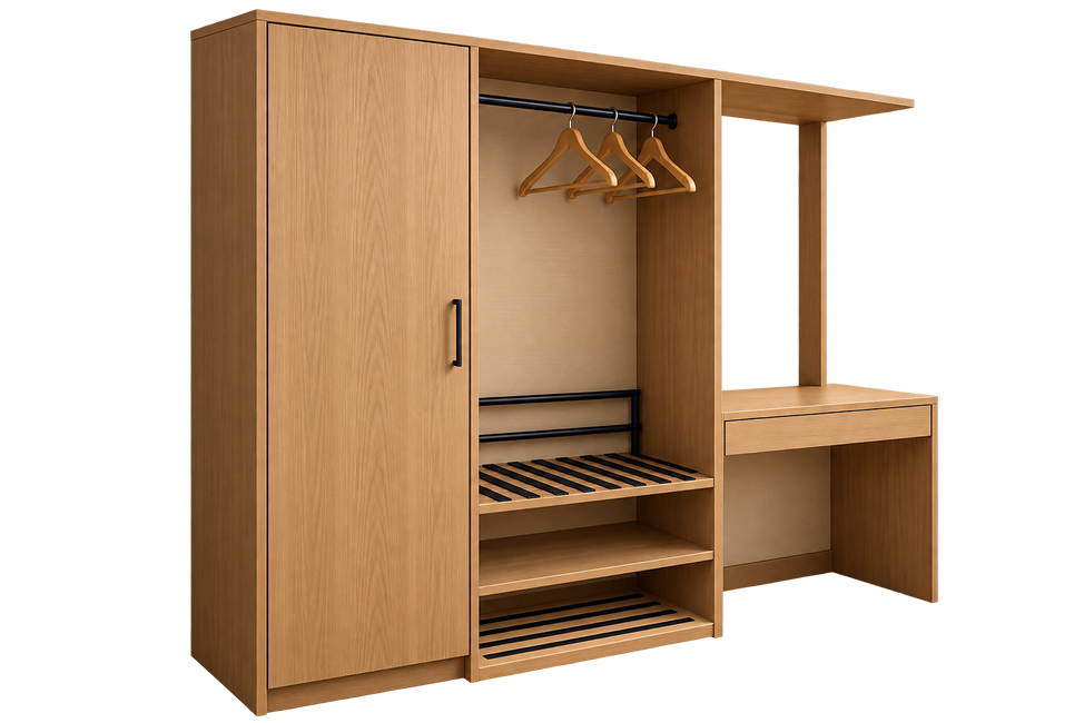 Scandinavian Oak Wardrobe with Open Storage & Desk