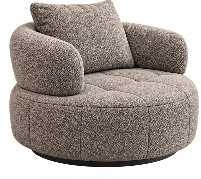 Plush Taupe Bouclé Swivel Lounge Chair