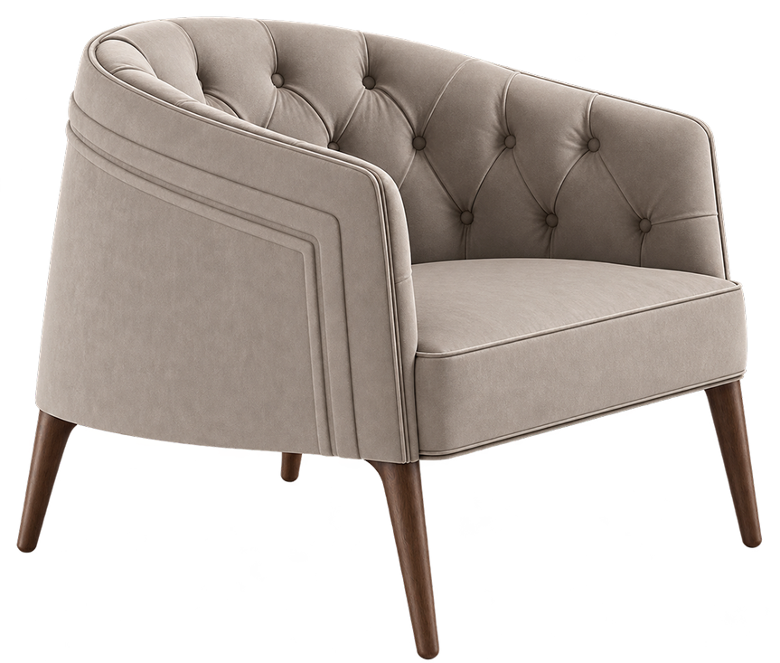 Tufted Taupe Mid-Century Lounge Chair