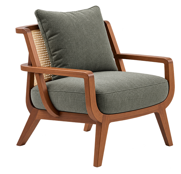 Mid-Century Walnut Cane Lounge Chair