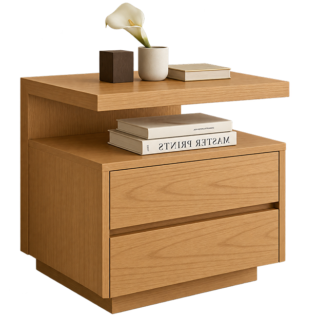 Modern Oak Two-Drawer Nightstand