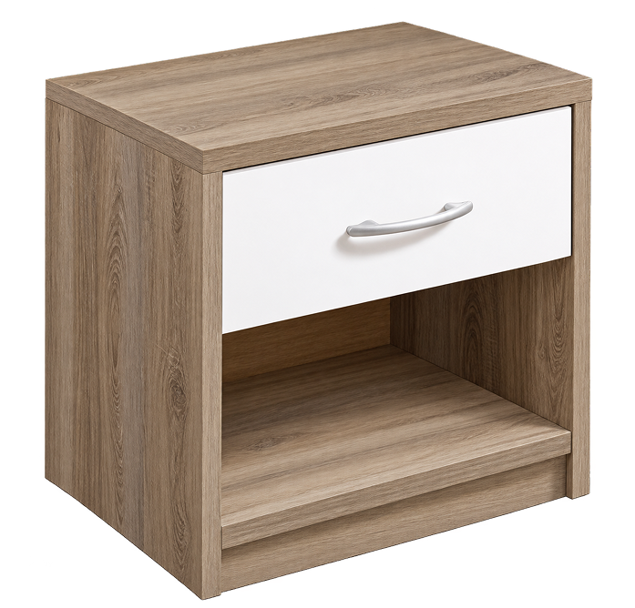 Modern Oak Nightstand with White Drawer