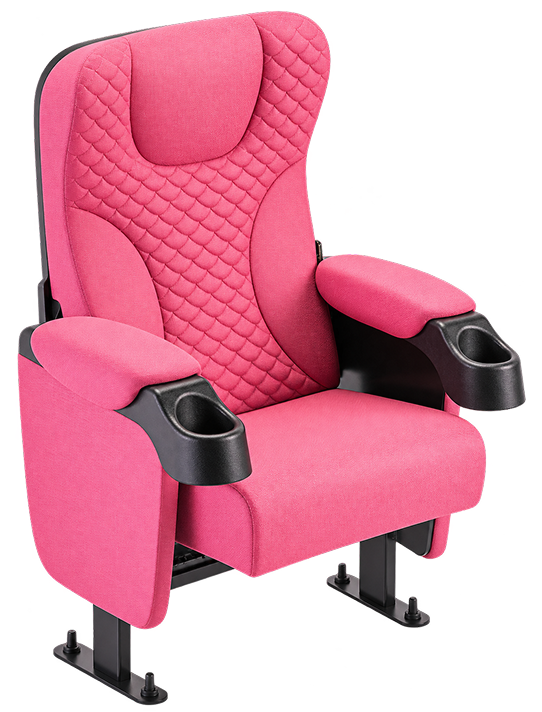 Premium Pink Quilted Auditorium Chair with Cup Holders