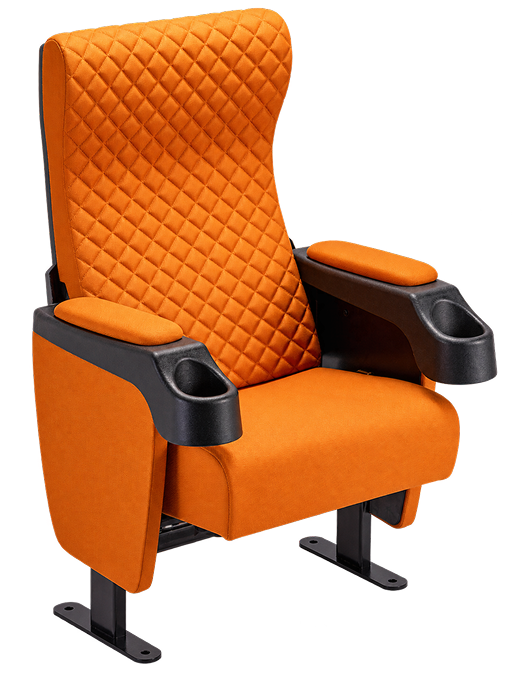 Premium Orange Diamond-Quilted Auditorium Chair with Cup Holders