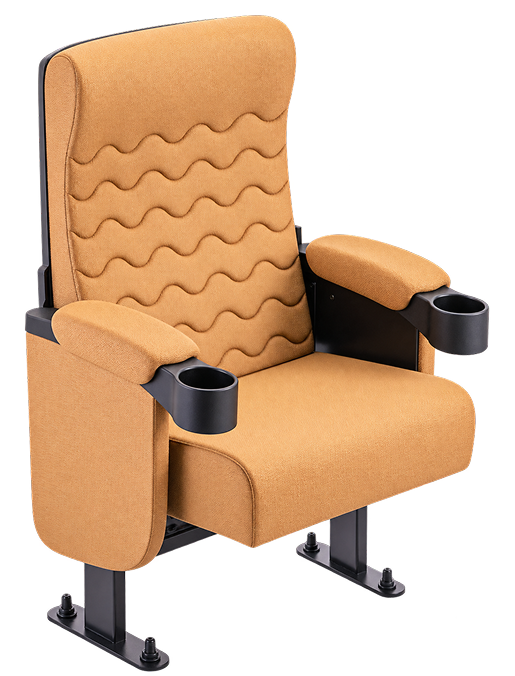 Premium Tan Wave-Stitched Auditorium Chair with Cup Holders