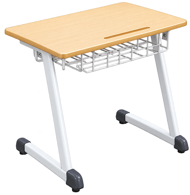 Modern Maple Student Desk with Wire Basket