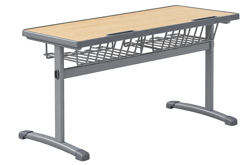 Modern Maple School Desk with Wire Basket
