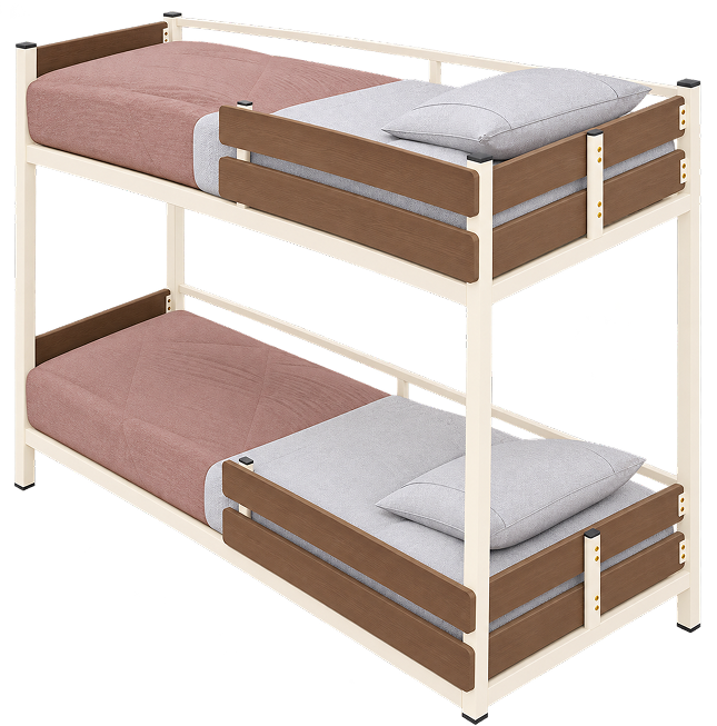 Modern Cream Metal & Wood Bunk Bed