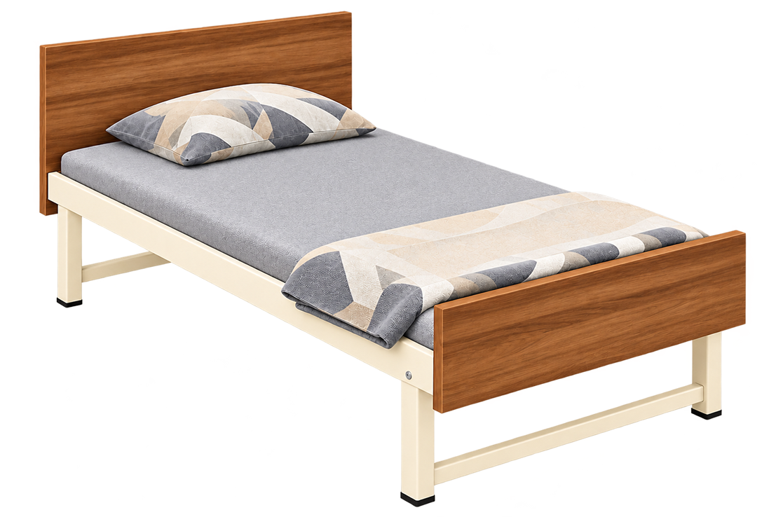 Modern Walnut & Cream Metal Single Bed