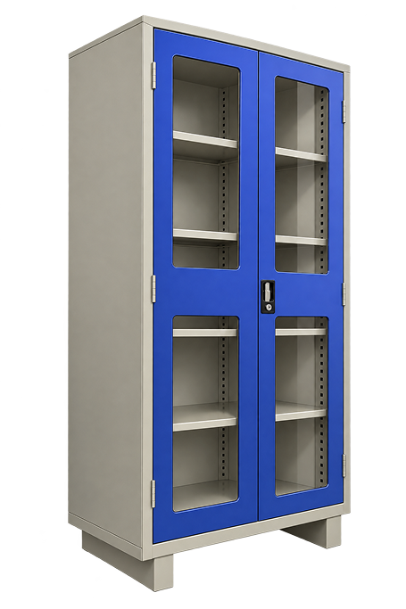 Blue Double-Door Glass Panel Steel Storage Cabinet
