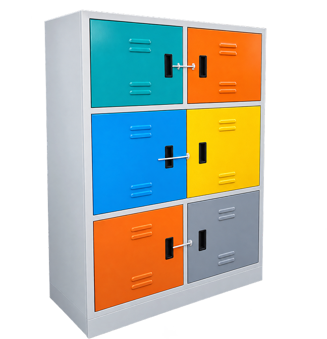Multicolor Six-Door Steel Locker Cabinet