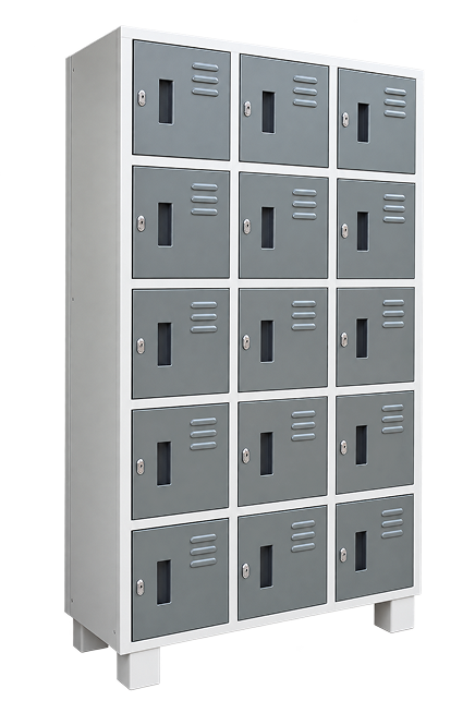 15-Door Steel Locker Cabinet – Grey